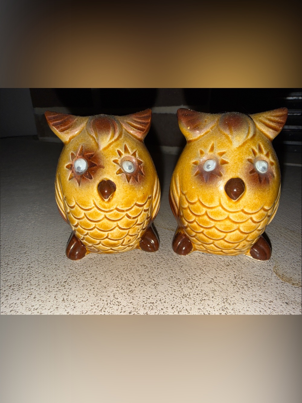 Yellow Ceramic Owl Figurine Pair - Decorative Dining Accent